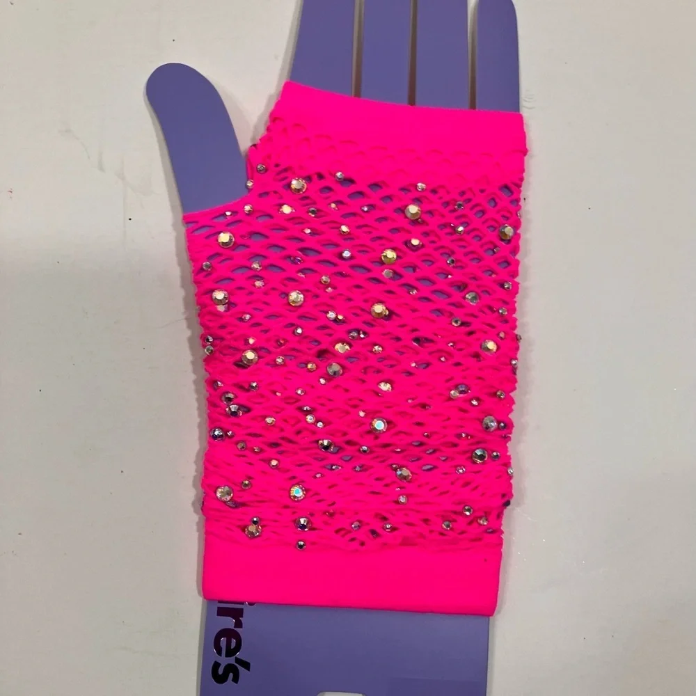 Neon Pink Fishnet Fingerless Gloves
